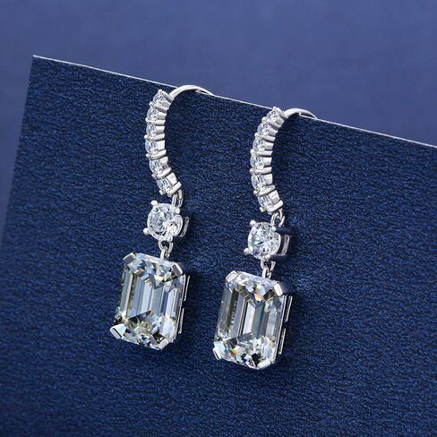 Sterling Silver Diamond Earrings for Women, Classic Emerald Cut 8Ct/Pair Lab Simulated Pink Diamond Dangle Earrings White Gold Plated Jewelry Gifts in Saudi Arabia