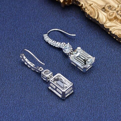 Sterling Silver Diamond Earrings for Women, Classic Emerald Cut 8Ct/Pair Lab Simulated Pink Diamond Dangle Earrings White Gold Plated Jewelry Gifts in Saudi Arabia