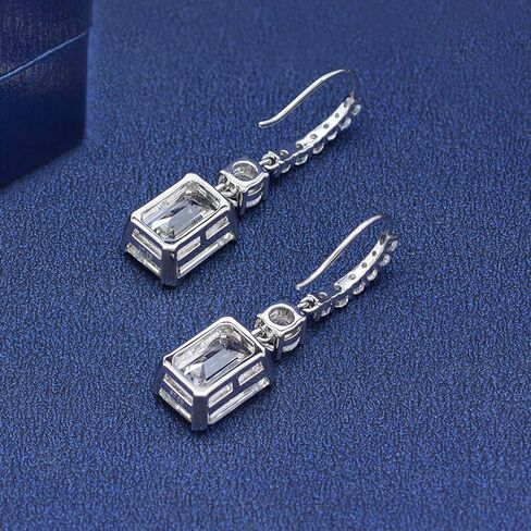 Sterling Silver Diamond Earrings for Women, Classic Emerald Cut 8Ct/Pair Lab Simulated Pink Diamond Dangle Earrings White Gold Plated Jewelry Gifts in Saudi Arabia