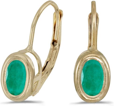 14k Yellow Gold Oval Emerald Bezel Lever-back Earrings in Saudi Arabia