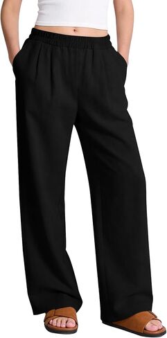 PEHMEA Women's Linen Palazzo Pants Wide Leg Long Flowy Pant for Women Spring Summer Casual Lounge Travel Trousers in Saudi Arabia