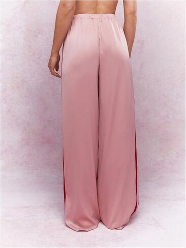 WDIRARA Women's Side Striped Satin Pants Drawstring Waist Wide Leg Baggy Trousers with Pockets in Kuwait