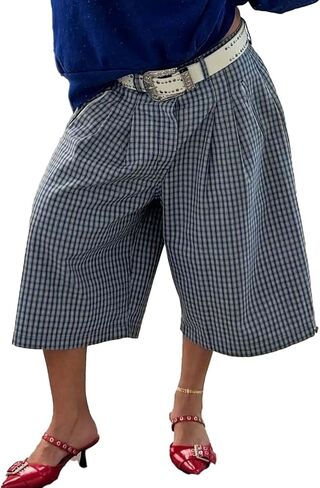 Women's Baggy Wide Leg Capri Pants Casual High Waisted Loose Cropped Cargo Pants Trousers Y2K Streetwear in Saudi Arabia