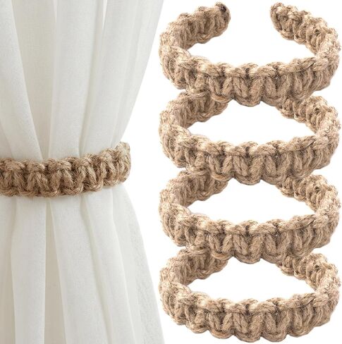 4 Pack Curtain Tie Backs for Curtains, Braided Curtain Tiebacks Boho Elegant Rustic Curtain Holdbacks Tie Backs Holders Set Simple Light Weight Drapes Decorative Accessories for Home Bedroom in Saudi Arabia