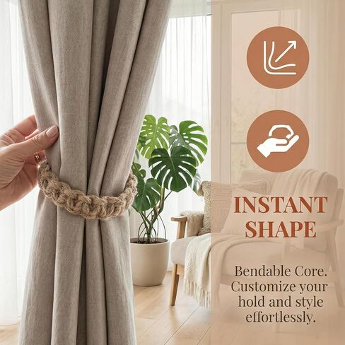 4 Pack Curtain Tie Backs for Curtains, Braided Curtain Tiebacks Boho Elegant Rustic Curtain Holdbacks Tie Backs Holders Set Simple Light Weight Drapes Decorative Accessories for Home Bedroom in Saudi Arabia
