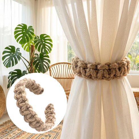 4 Pack Curtain Tie Backs for Curtains, Braided Curtain Tiebacks Boho Elegant Rustic Curtain Holdbacks Tie Backs Holders Set Simple Light Weight Drapes Decorative Accessories for Home Bedroom in Saudi Arabia