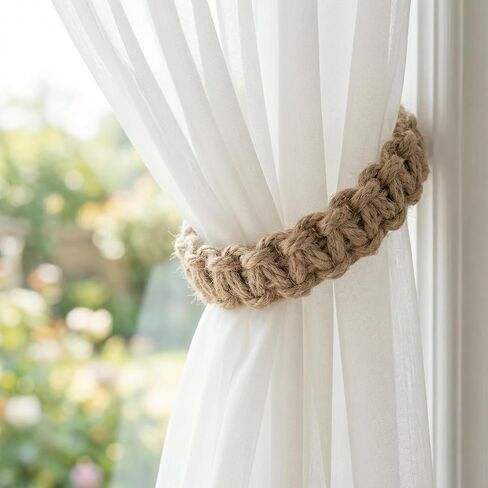 4 Pack Curtain Tie Backs for Curtains, Braided Curtain Tiebacks Boho Elegant Rustic Curtain Holdbacks Tie Backs Holders Set Simple Light Weight Drapes Decorative Accessories for Home Bedroom in Saudi Arabia