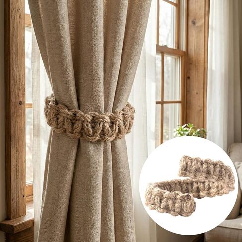 4 Pack Curtain Tie Backs for Curtains, Braided Curtain Tiebacks Boho Elegant Rustic Curtain Holdbacks Tie Backs Holders Set Simple Light Weight Drapes Decorative Accessories for Home Bedroom in Saudi Arabia