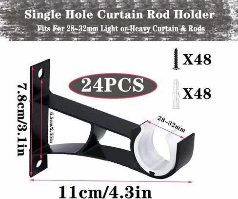 24 Pack Curtain Rod Bracket, Heavy Duty Holders, Black Rod Hooks for Wall, Support Brackets for 1 Inch Drape Poles in Saudi Arabia