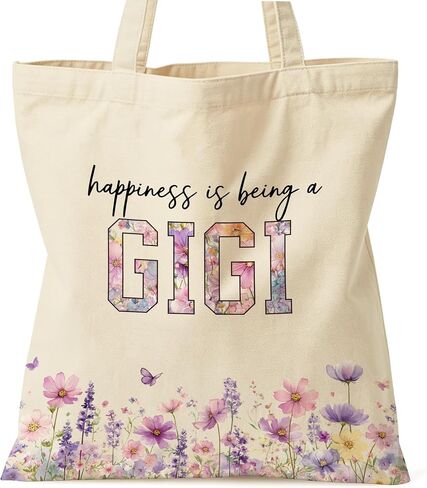 Gigi Tote Bag, Floral Grandma Canvas Bag, Gift for Grandmother, Double-Sided Print, Inner Pocket in Kuwait