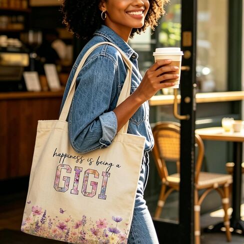 Gigi Tote Bag, Floral Grandma Canvas Bag, Gift for Grandmother, Double-Sided Print, Inner Pocket in Kuwait