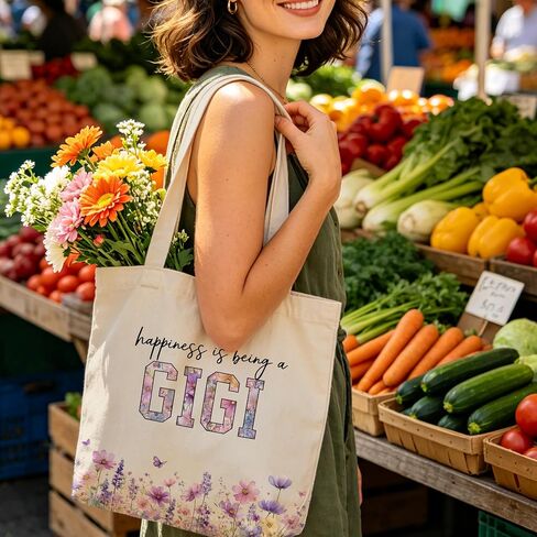 Gigi Tote Bag, Floral Grandma Canvas Bag, Gift for Grandmother, Double-Sided Print, Inner Pocket in Kuwait