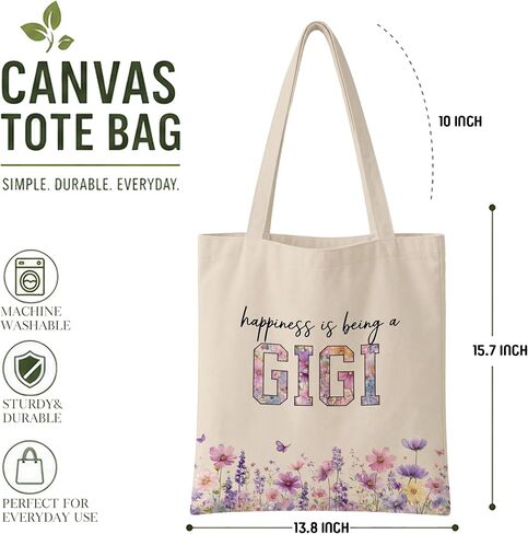 Gigi Tote Bag, Floral Grandma Canvas Bag, Gift for Grandmother, Double-Sided Print, Inner Pocket in Kuwait