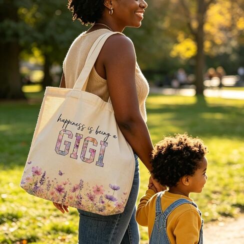 Gigi Tote Bag, Floral Grandma Canvas Bag, Gift for Grandmother, Double-Sided Print, Inner Pocket in Kuwait