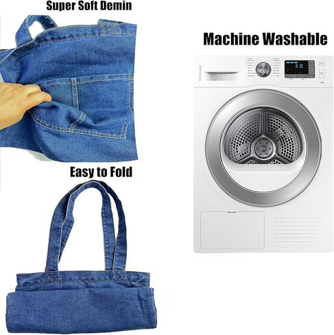 Denim Tote Bag, Canvas Tote Bag with Zipper for women Denim Pures with Pocket for Shopping Travel Grocery in Saudi Arabia