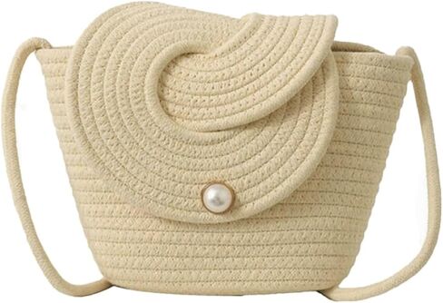 Trendy Summer Woven Crossbody Shoulder Bag Women Small Cute Bucket Tote Purse Vacation Beach Cotton Rope Handbag 2026 in Saudi Arabia