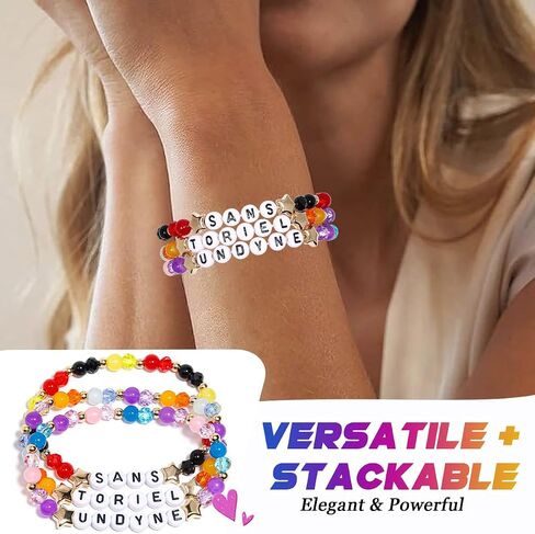 AICase لهدايا Undertale Merch أساور مستوحاة من 3 قطع قابلة للتكديس ومطاطة مطرزة أساور الصداقة قميص قطيفة من الفينيل ملصق هدايا للبضائع لمحبي النساء وأعياد الميلاد وعيد الميلاد in Kuwait