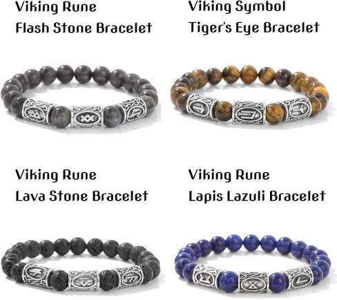 Viking Rune Flash Stone Bracelet - Norse Amulet for Growth, Friendship, Self-Discovery & Protection - Unisex Spiritual Jewelry in Saudi Arabia