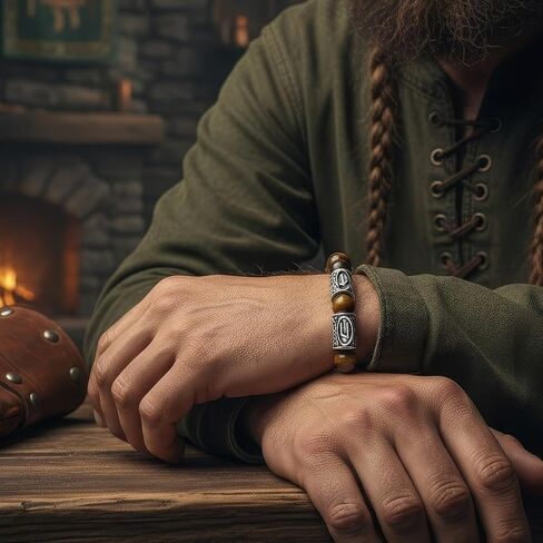 Viking Rune Flash Stone Bracelet - Norse Amulet for Growth, Friendship, Self-Discovery & Protection - Unisex Spiritual Jewelry in Saudi Arabia