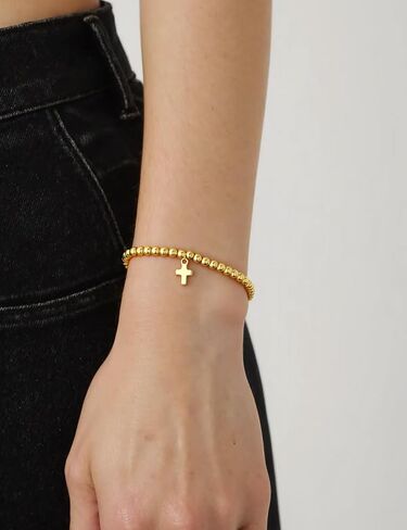 Glowave Cross Bracelet for Women, Adjustable Moonstone Gold Plated Copper Catholic Bracelet with Virgin Mary Medal, Rosary Style in Saudi Arabia