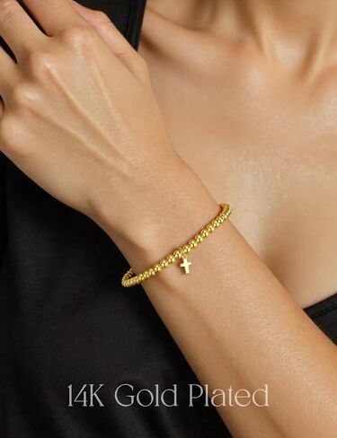 Glowave Cross Bracelet for Women, Adjustable Moonstone Gold Plated Copper Catholic Bracelet with Virgin Mary Medal, Rosary Style in Saudi Arabia