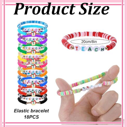 Teacher Appreciation Gifts - 18 Pcs Teacher Bracelets for Women Men, Polymer Clay Apple Beads Charm Elastic Bracelet Jewelry with Cards for Teachers in Saudi Arabia