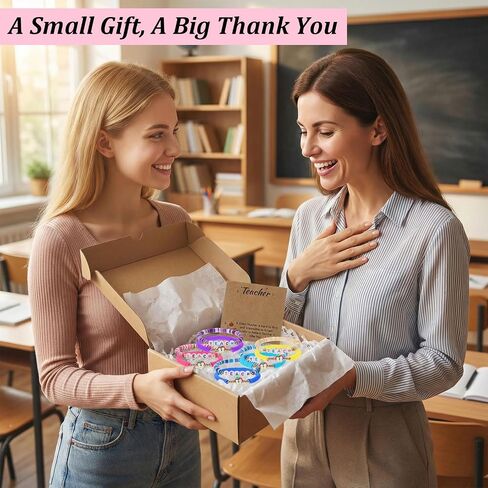 Teacher Appreciation Gifts - 18 Pcs Teacher Bracelets for Women Men, Polymer Clay Apple Beads Charm Elastic Bracelet Jewelry with Cards for Teachers in Saudi Arabia