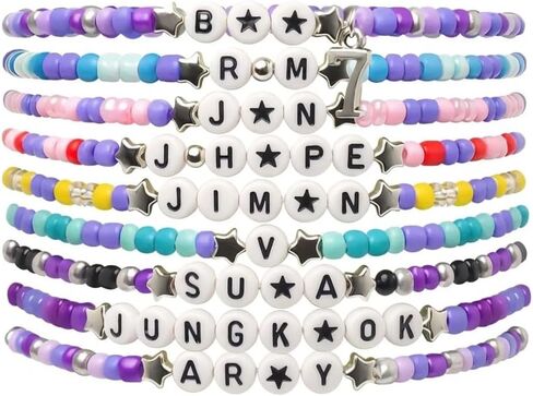 9Pcs Korea Pop Merchandise Inspired Stretch Bracelets Set with Letter Beads, Music Fan Jewelry Stack for Women Teen Girls with Black Gift Box in Saudi Arabia