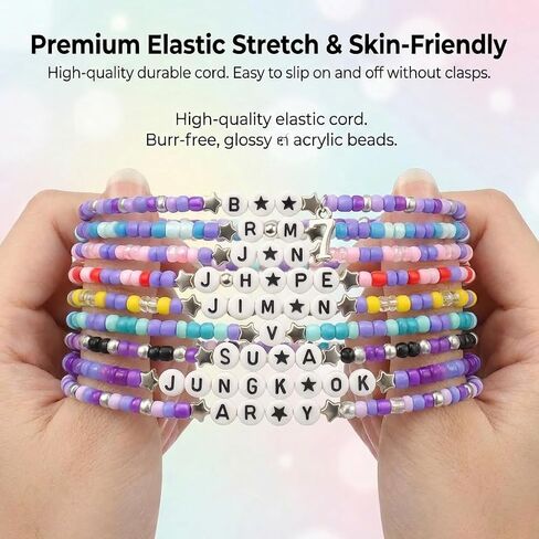9Pcs Korea Pop Merchandise Inspired Stretch Bracelets Set with Letter Beads, Music Fan Jewelry Stack for Women Teen Girls with Black Gift Box in Saudi Arabia
