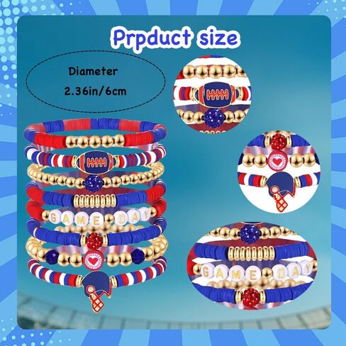 Football Game Day Bracelet Set for Women Girls, Red White Blue Stretch Beaded Bracelets Stack, Sports Team Spirit Clay Bead Jewelry for Football Dad Coach Fans Gifts in Saudi Arabia