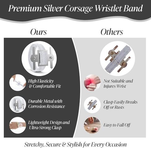 18PCS Silver Corsage Wristlet Band, Elastic Wrist Corsage Bracelets for Women, DIY Prom Flower Supplies Kit, Bridesmaid Accessories for Wedding Party in Saudi Arabia