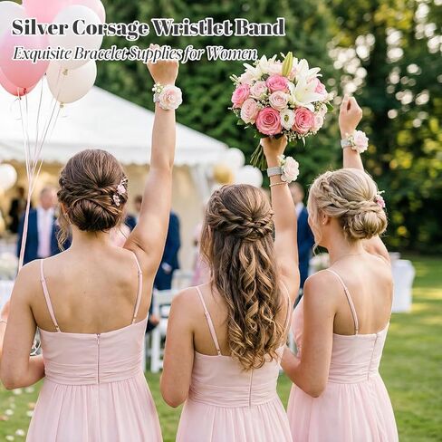 18PCS Silver Corsage Wristlet Band, Elastic Wrist Corsage Bracelets for Women, DIY Prom Flower Supplies Kit, Bridesmaid Accessories for Wedding Party in Saudi Arabia