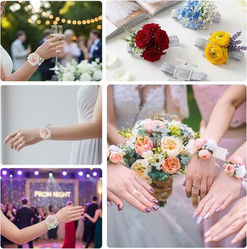 18PCS Silver Corsage Wristlet Band, Elastic Wrist Corsage Bracelets for Women, DIY Prom Flower Supplies Kit, Bridesmaid Accessories for Wedding Party in Saudi Arabia