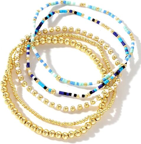 Gold Beaded Colorful Bracelet Stack for Women,Handamde Bohemian Stretch Seed Beads Stackable Bracelets Fashion Holiday Party Accessories Jewelry Gift Friendship in Saudi Arabia