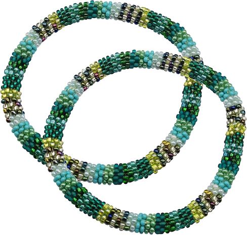 Set of 2 Handmade Beaded Nepal Boho Glass Seed Bead Crochet Bracelets Bangle | Boho Hippie Roll-On crochet bracelet| Women Fashion Jewelry Accessories Gift for Women in Saudi Arabia