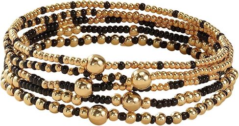 Dainty Gold Beaded Stackable Bracelets for Women, Handmade Beaded Multilayer Stretch Boho Stack Bracelets Fashion Jewelry Accessories for Friendship in Kuwait