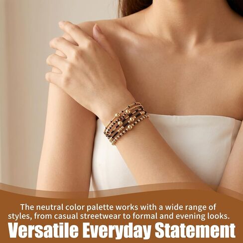 Dainty Gold Beaded Stackable Bracelets for Women, Handmade Beaded Multilayer Stretch Boho Stack Bracelets Fashion Jewelry Accessories for Friendship in Kuwait
