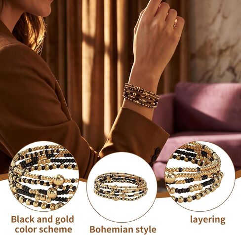 Dainty Gold Beaded Stackable Bracelets for Women, Handmade Beaded Multilayer Stretch Boho Stack Bracelets Fashion Jewelry Accessories for Friendship in Kuwait