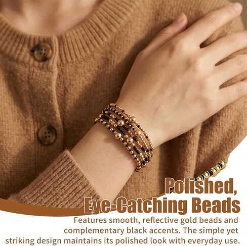 Dainty Gold Beaded Stackable Bracelets for Women, Handmade Beaded Multilayer Stretch Boho Stack Bracelets Fashion Jewelry Accessories for Friendship in Kuwait
