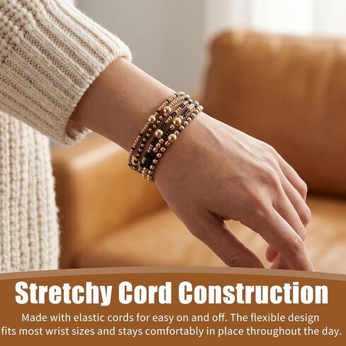 Dainty Gold Beaded Stackable Bracelets for Women, Handmade Beaded Multilayer Stretch Boho Stack Bracelets Fashion Jewelry Accessories for Friendship in Kuwait