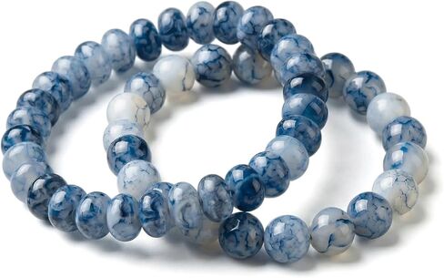 2PCS Oval and Round Bead Elastic Bracelet Set, Blue Dotted Pattern Wrist Jewelry for Daily Wear and Accessories in Kuwait