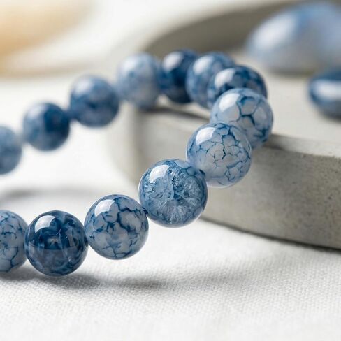 2PCS Oval and Round Bead Elastic Bracelet Set, Blue Dotted Pattern Wrist Jewelry for Daily Wear and Accessories in Kuwait