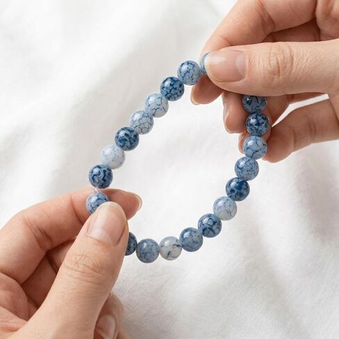 2PCS Oval and Round Bead Elastic Bracelet Set, Blue Dotted Pattern Wrist Jewelry for Daily Wear and Accessories in Kuwait