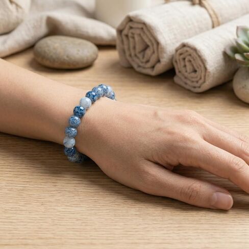 2PCS Oval and Round Bead Elastic Bracelet Set, Blue Dotted Pattern Wrist Jewelry for Daily Wear and Accessories in Kuwait