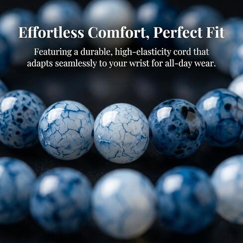 2PCS Oval and Round Bead Elastic Bracelet Set, Blue Dotted Pattern Wrist Jewelry for Daily Wear and Accessories in Kuwait
