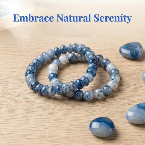 2PCS Oval and Round Bead Elastic Bracelet Set, Blue Dotted Pattern Wrist Jewelry for Daily Wear and Accessories in Kuwait