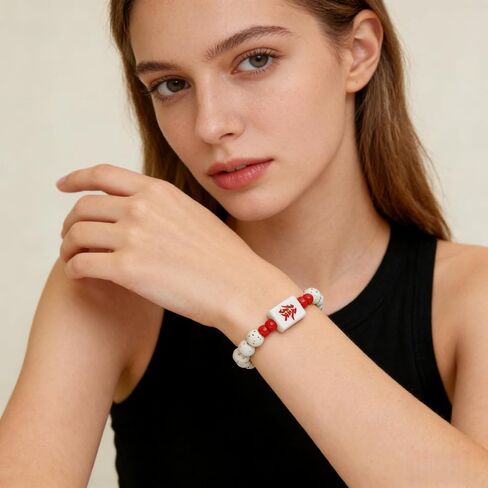 Mahjong Bracelet for Women Men, Ceramics Beaded Luck Wealth Fa Charm Stretchy Mah Jong Lover Player Gifts in Saudi Arabia