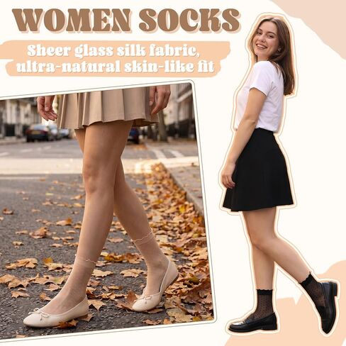 12 Pairs Women's Ruffle Sheer Socks, Ultra Thin See Through Mesh Ankle Socks with Polka Dot, Non-Slip Summer Cool Nylon Socks for US 5-9 in Saudi Arabia