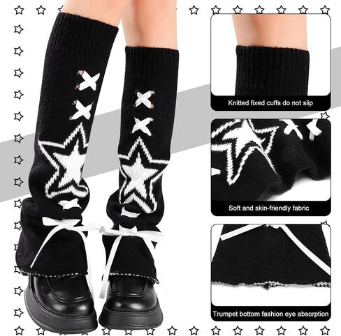 3 Pairs Star Lace Up Flared Leg Warmers for Women Kawaii Leg Warmer Japanese Socks Goth Emo Gyaru Accessories in Kuwait