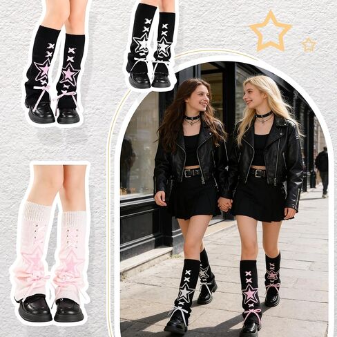 3 Pairs Star Lace Up Flared Leg Warmers for Women Kawaii Leg Warmer Japanese Socks Goth Emo Gyaru Accessories in Kuwait